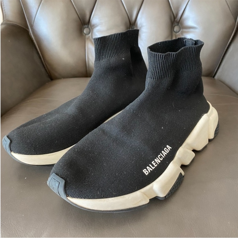 Balenciaga 2.0 Black and White Speed Sock Sneakers Size 39 l US 9 - Picture 7 of 15